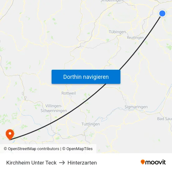 Kirchheim Unter Teck to Hinterzarten map