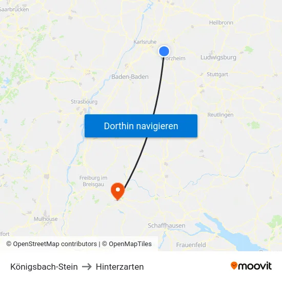 Königsbach-Stein to Hinterzarten map