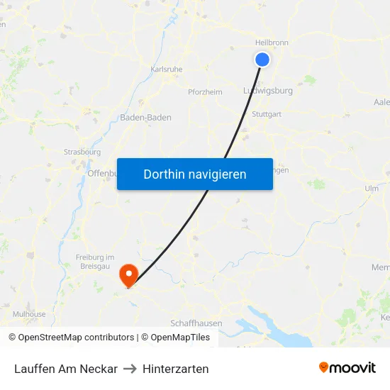 Lauffen Am Neckar to Hinterzarten map