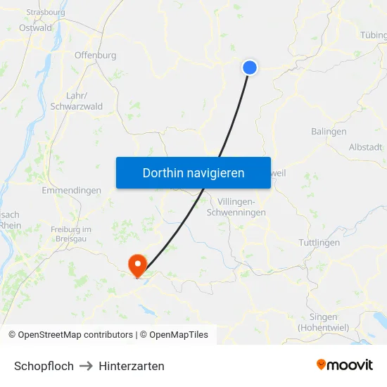 Schopfloch to Hinterzarten map