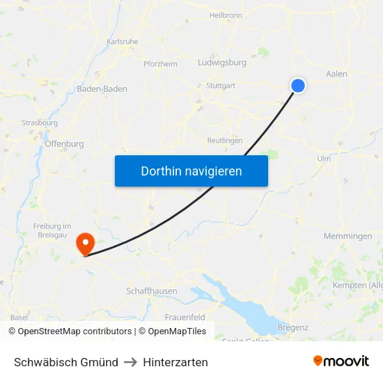 Schwäbisch Gmünd to Hinterzarten map