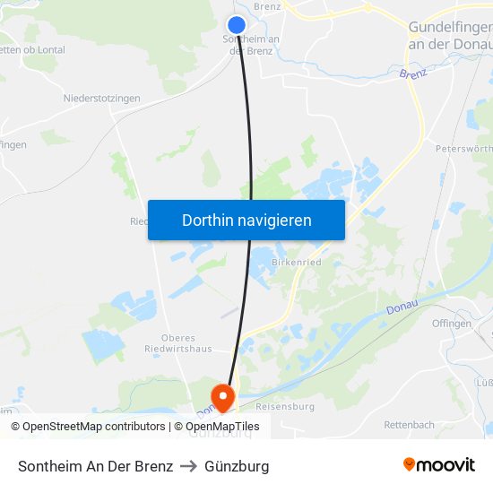 Sontheim An Der Brenz to Günzburg map