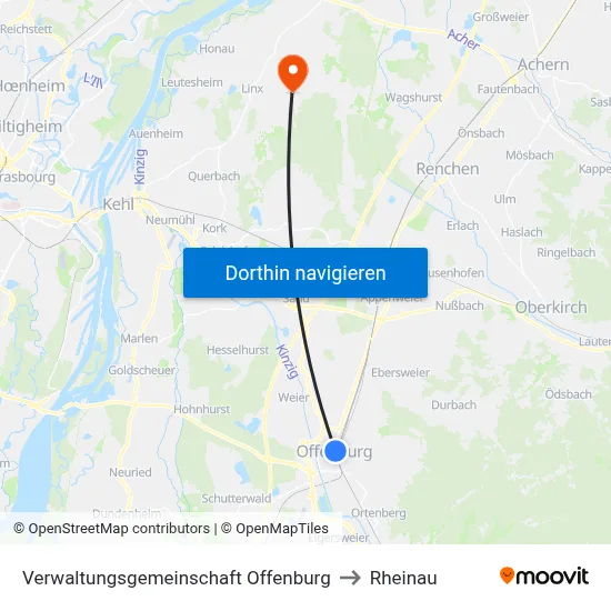 Verwaltungsgemeinschaft Offenburg to Rheinau map
