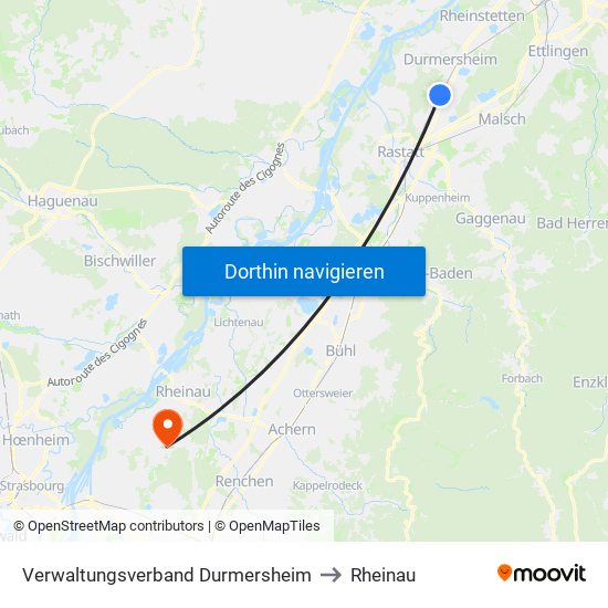 Verwaltungsverband Durmersheim to Rheinau map