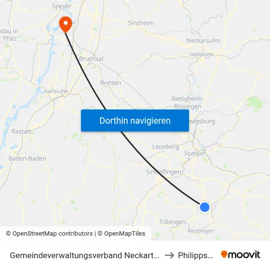 Gemeindeverwaltungsverband Neckartenzlingen to Philippsburg map