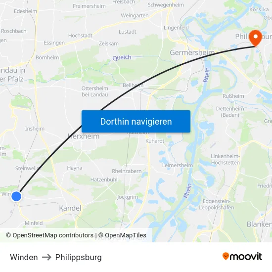 Winden to Philippsburg map