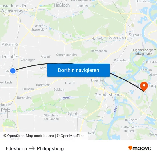 Edesheim to Philippsburg map