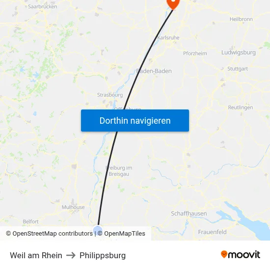 Weil am Rhein to Philippsburg map