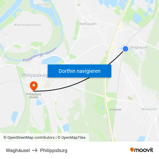 Waghäusel to Philippsburg map