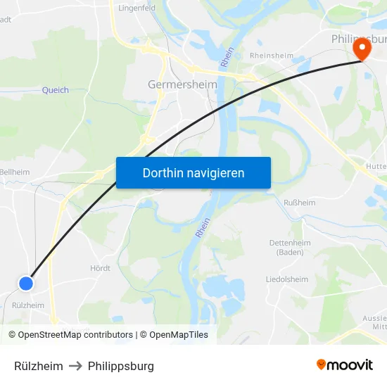 Rülzheim to Philippsburg map