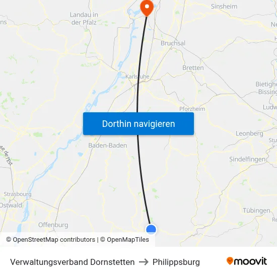 Verwaltungsverband Dornstetten to Philippsburg map