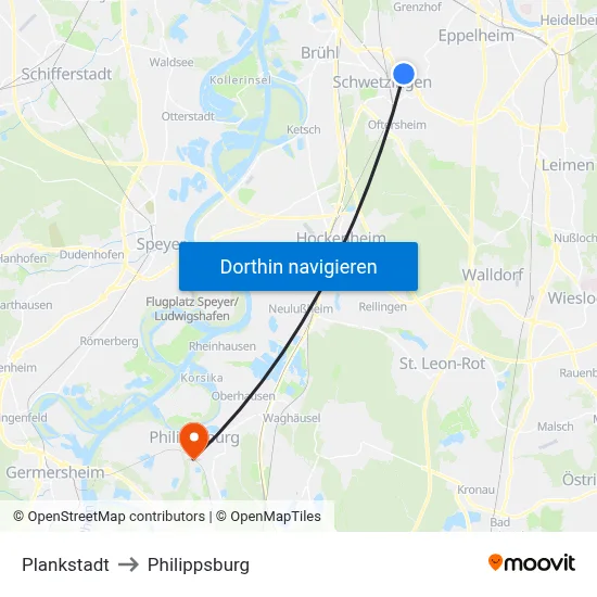 Plankstadt to Philippsburg map