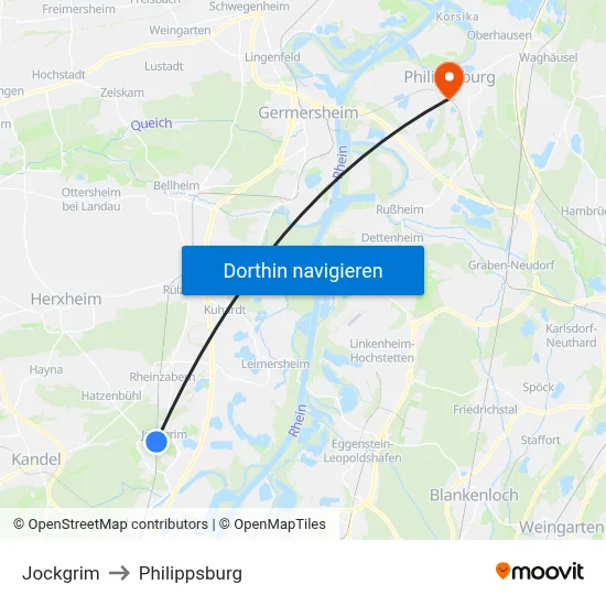 Jockgrim to Philippsburg map
