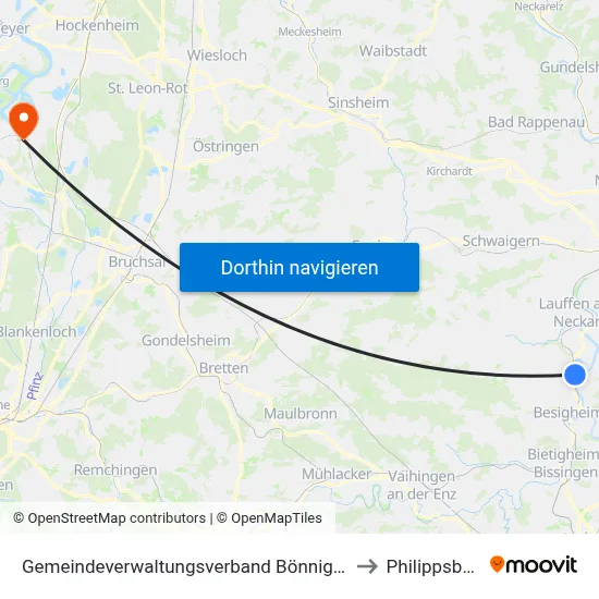 Gemeindeverwaltungsverband Bönnigheim to Philippsburg map