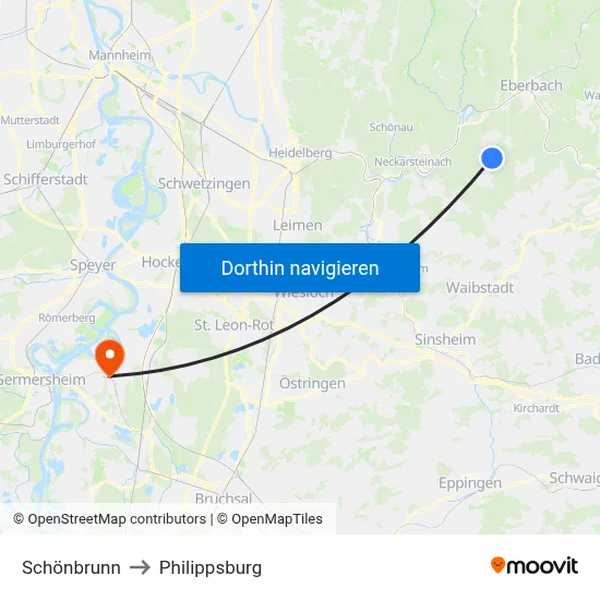Schönbrunn to Philippsburg map