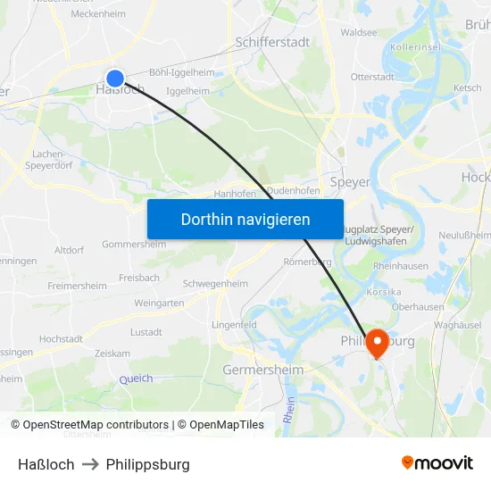Haßloch to Philippsburg map