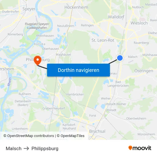 Malsch to Philippsburg map