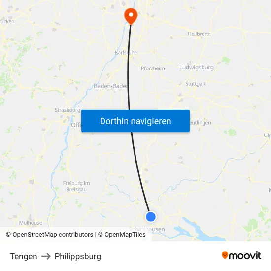 Tengen to Philippsburg map