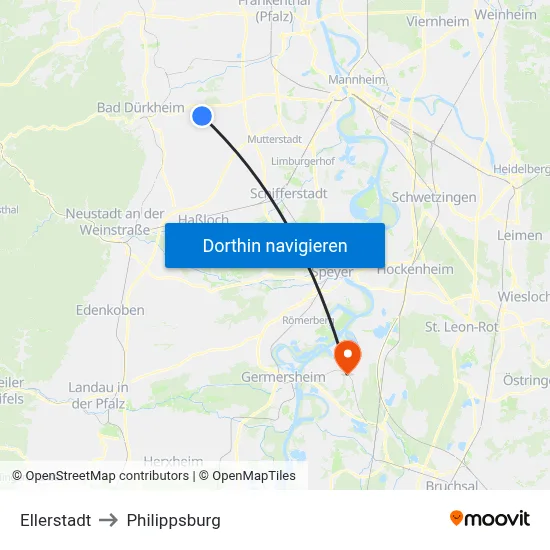 Ellerstadt to Philippsburg map