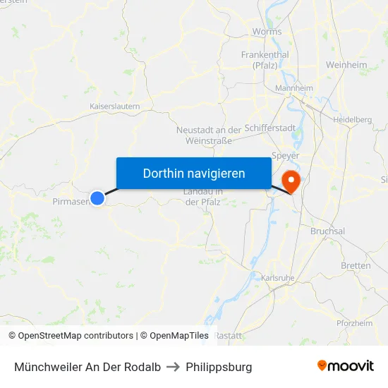 Münchweiler An Der Rodalb to Philippsburg map