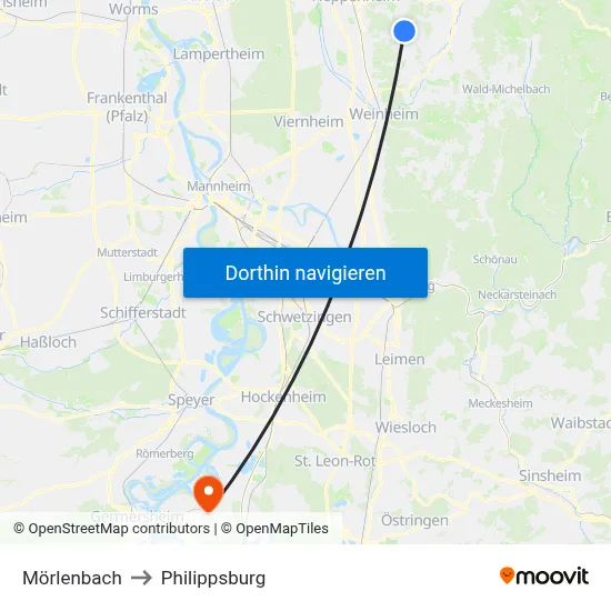 Mörlenbach to Philippsburg map
