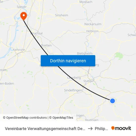 Vereinbarte Verwaltungsgemeinschaft Der Stadt Kirchheim Unter Teck to Philippsburg map