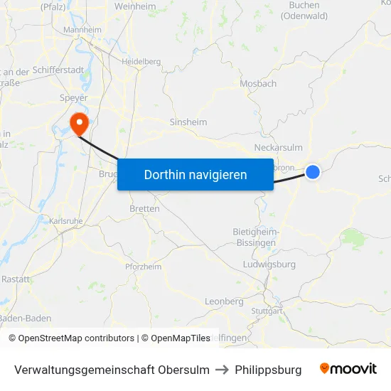 Verwaltungsgemeinschaft Obersulm to Philippsburg map