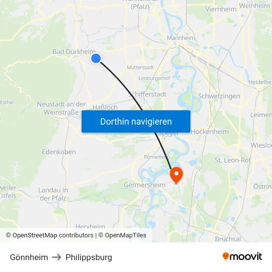 Gönnheim to Philippsburg map