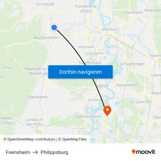 Freinsheim to Philippsburg map