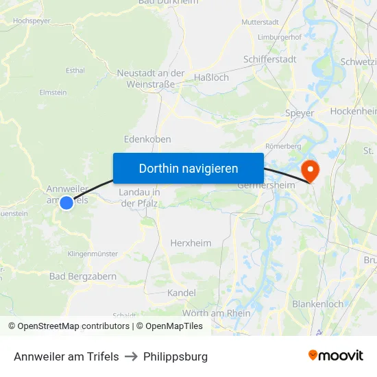 Annweiler am Trifels to Philippsburg map