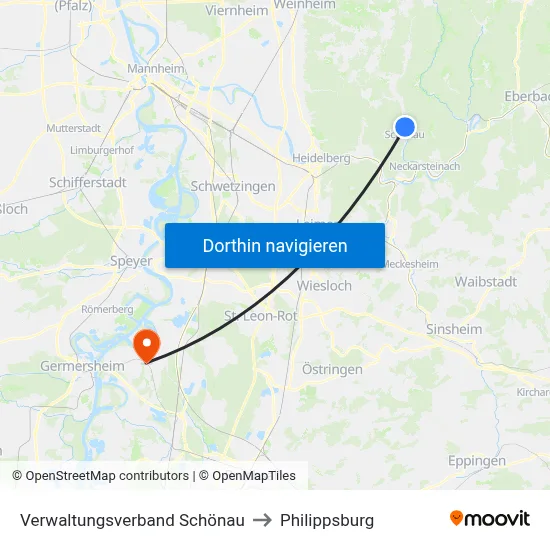 Verwaltungsverband Schönau to Philippsburg map