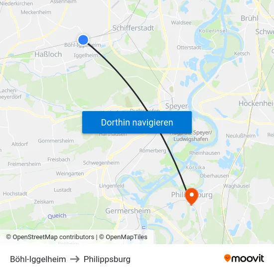 Böhl-Iggelheim to Philippsburg map