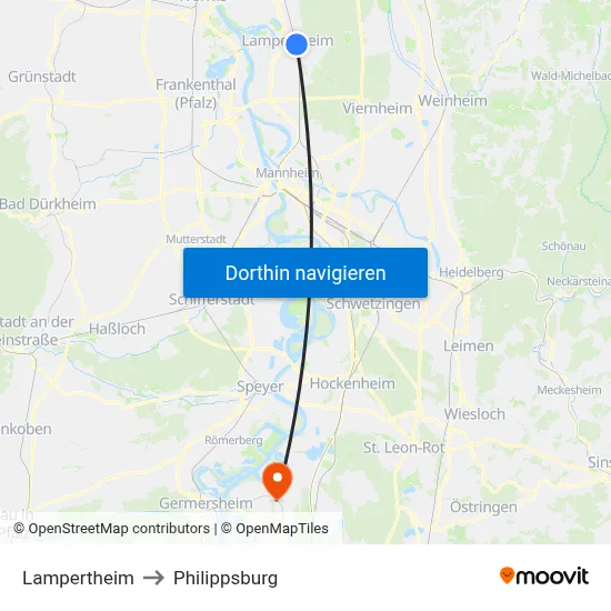 Lampertheim to Philippsburg map