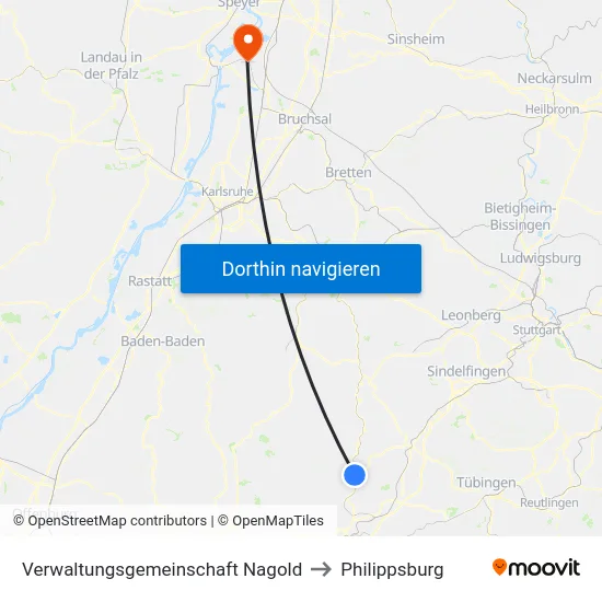 Verwaltungsgemeinschaft Nagold to Philippsburg map