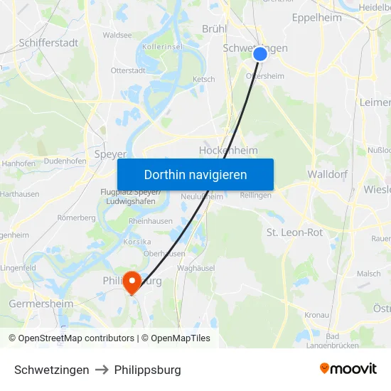 Schwetzingen to Philippsburg map