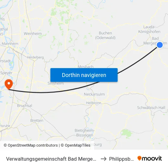 Verwaltungsgemeinschaft Bad Mergentheim to Philippsburg map