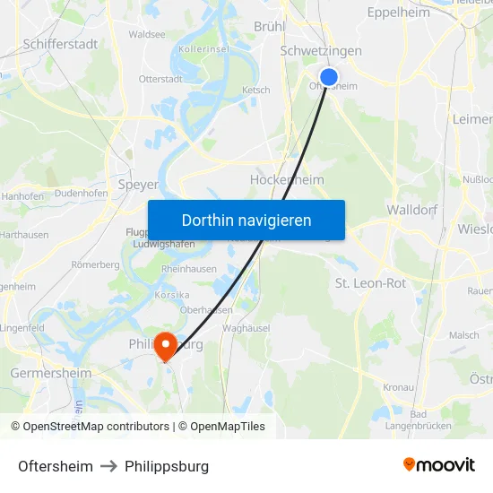 Oftersheim to Philippsburg map