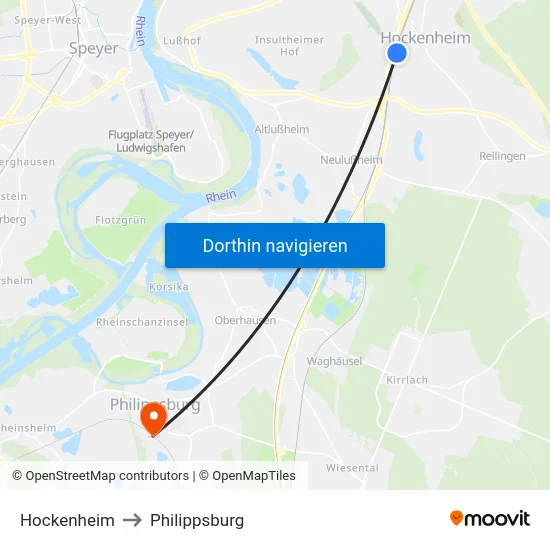 Hockenheim to Philippsburg map