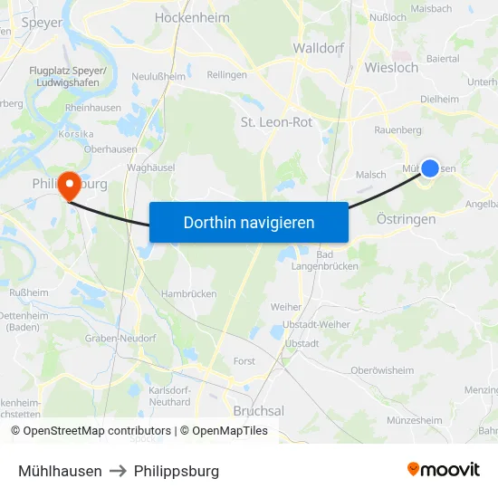 Mühlhausen to Philippsburg map