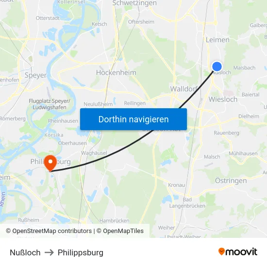 Nußloch to Philippsburg map
