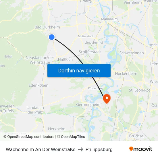 Wachenheim An Der Weinstraße to Philippsburg map