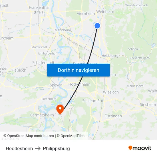 Heddesheim to Philippsburg map