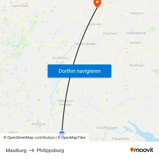 Maulburg to Philippsburg map