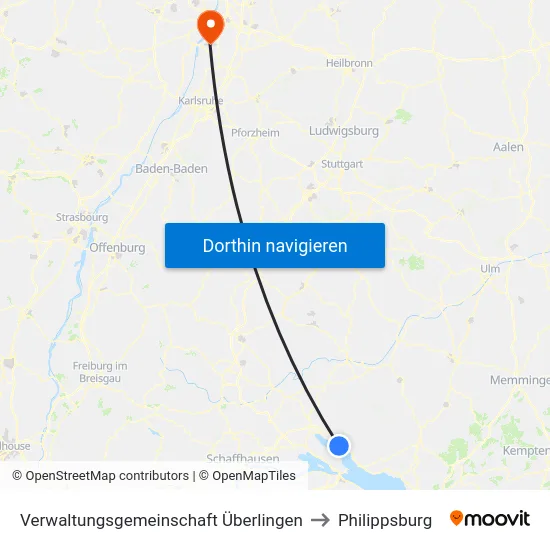 Verwaltungsgemeinschaft Überlingen to Philippsburg map