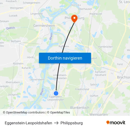 Eggenstein-Leopoldshafen to Philippsburg map
