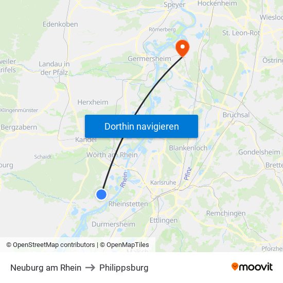 Neuburg am Rhein to Philippsburg map