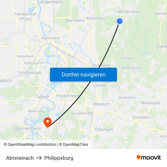 Abtsteinach to Philippsburg map
