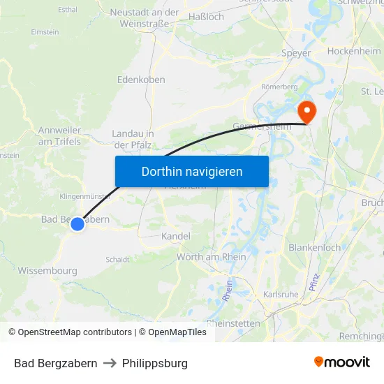 Bad Bergzabern to Philippsburg map