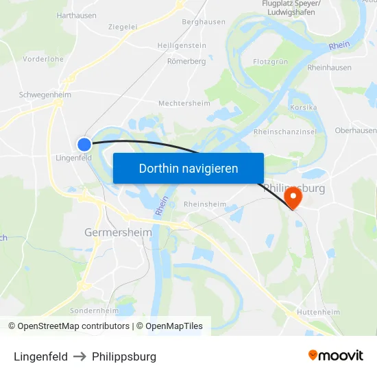 Lingenfeld to Philippsburg map