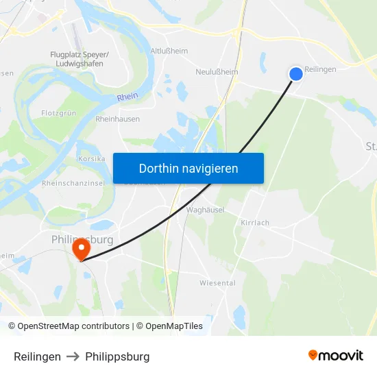 Reilingen to Philippsburg map